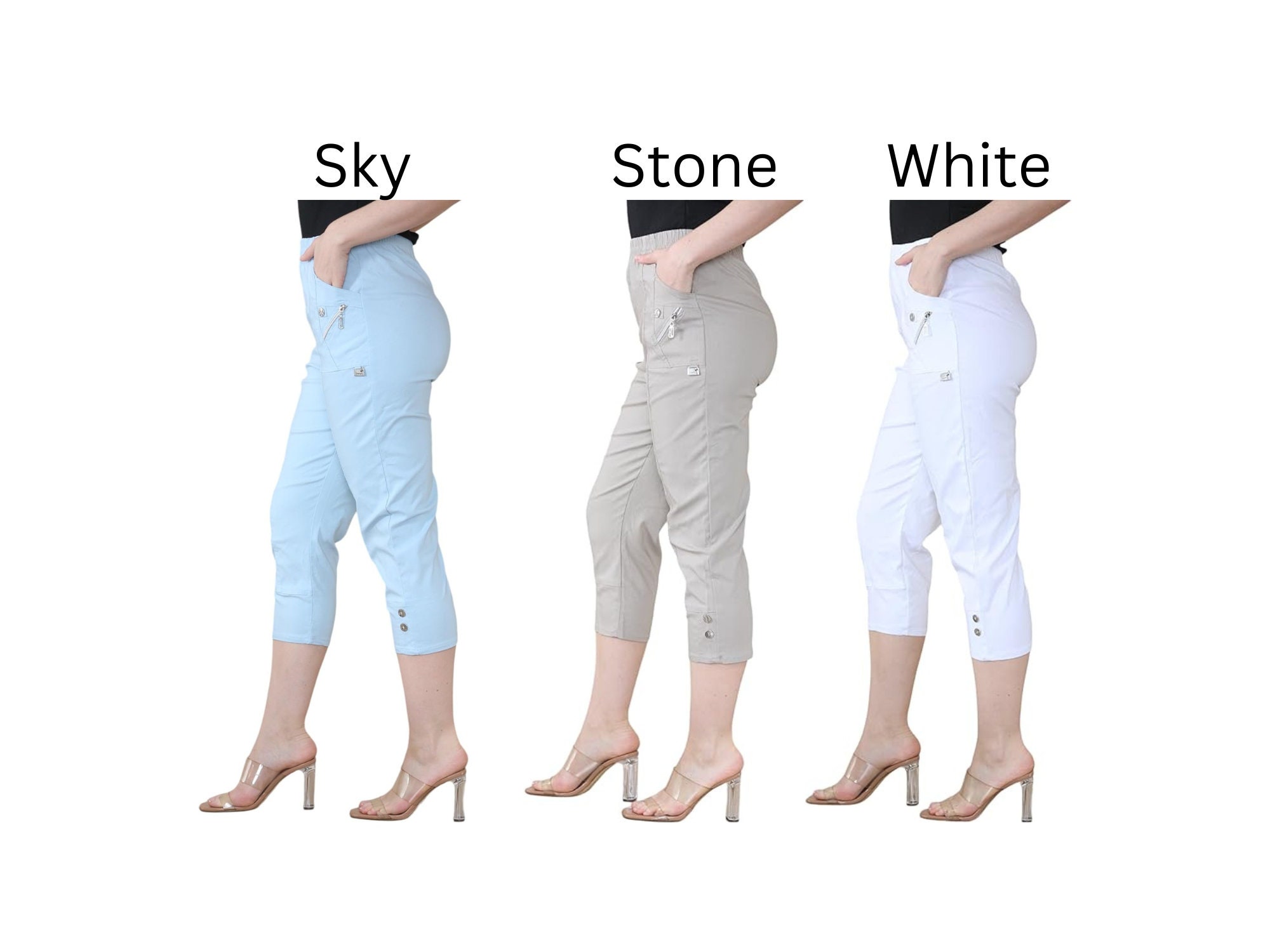 Pantaloni Capri Donna Eleganti Elasticizzati Pantalone Capri Con - Foto 3