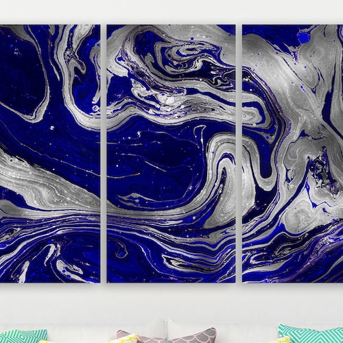 Blue and Silver Abstract Painting Abstract Canvas Art Abstract Etsy