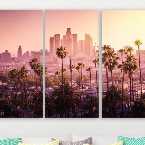 Los Angeles Downtown Skyline Canvas Wall Art Los Angeles Wall Etsy