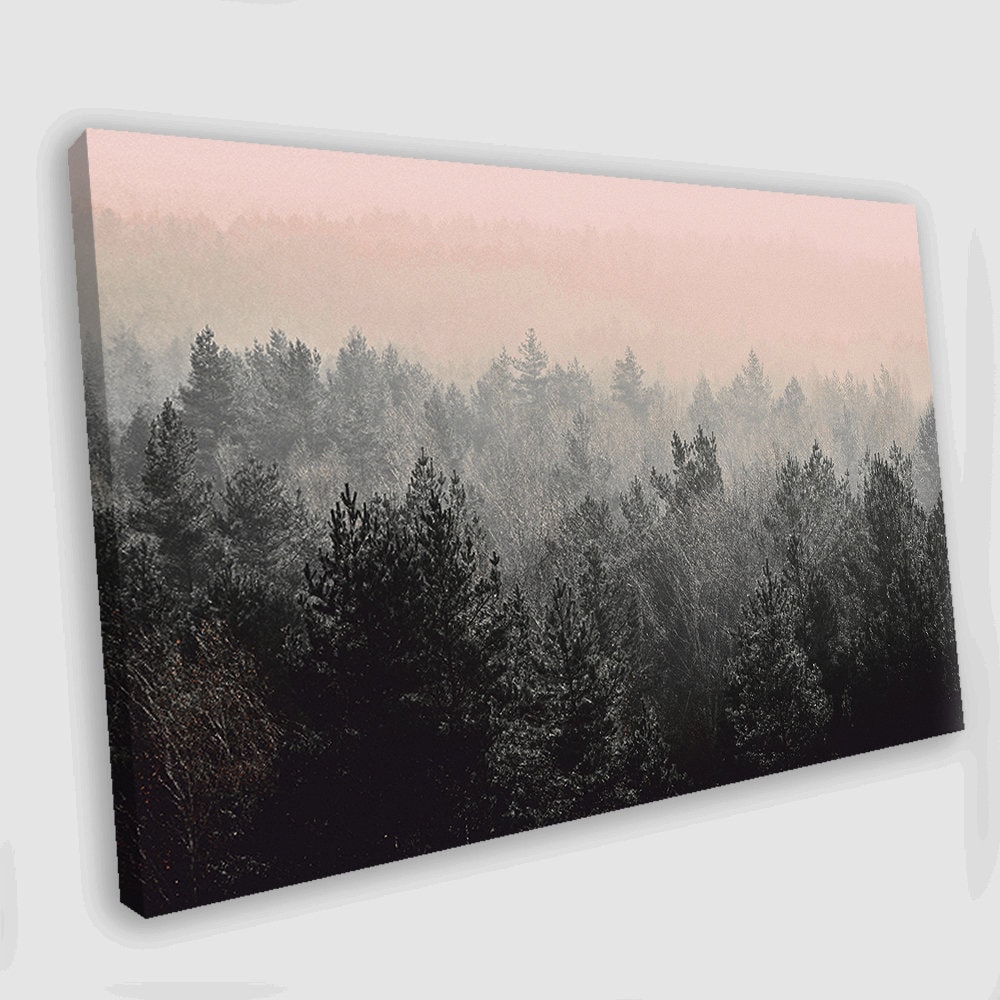 Forest Canvas Art Foggy Forest Canvas Wall Art Forest Tree Etsy