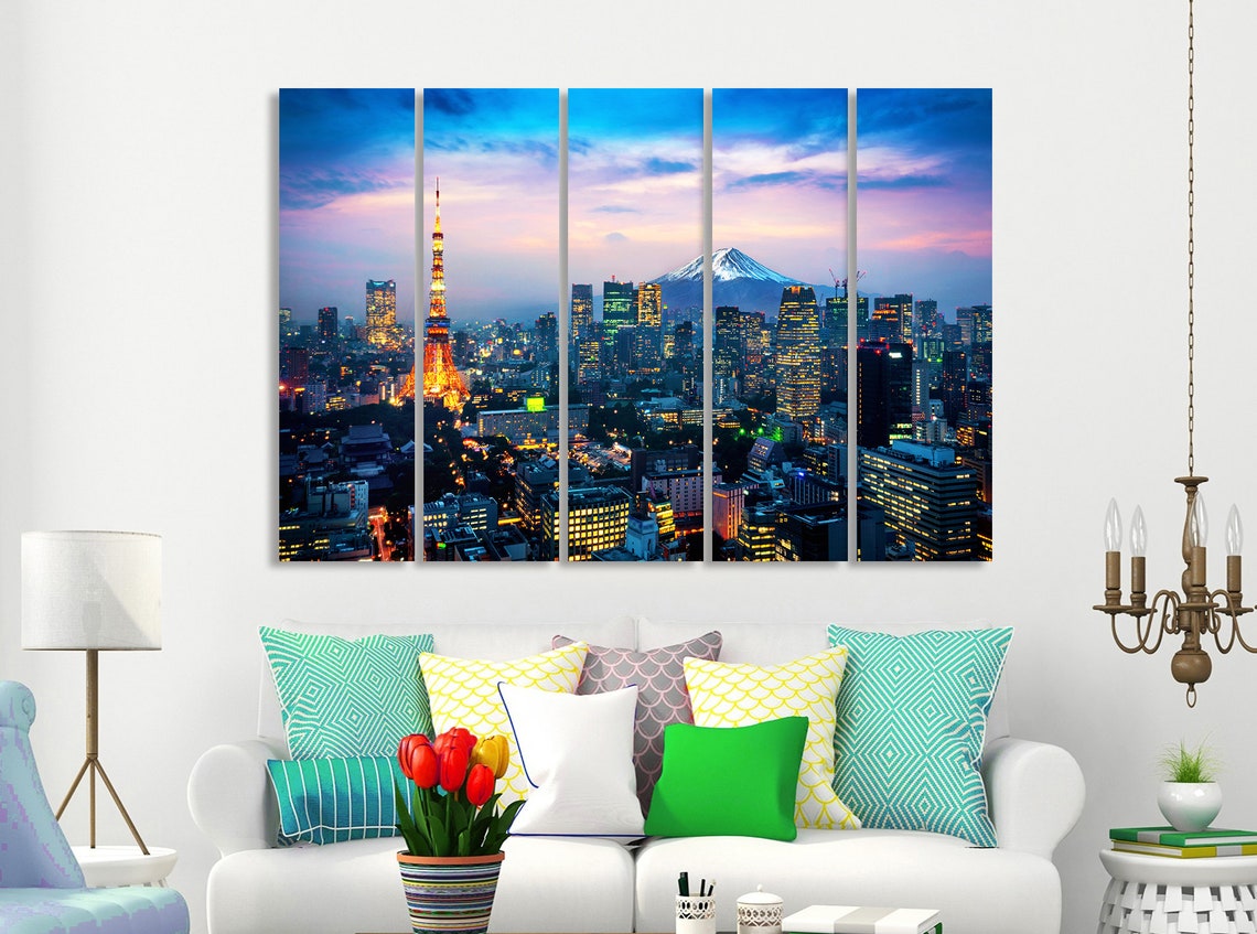 Night Tokyo Canvas Wall Art Tokyo Skyline Canvas Art Tokyo Etsy