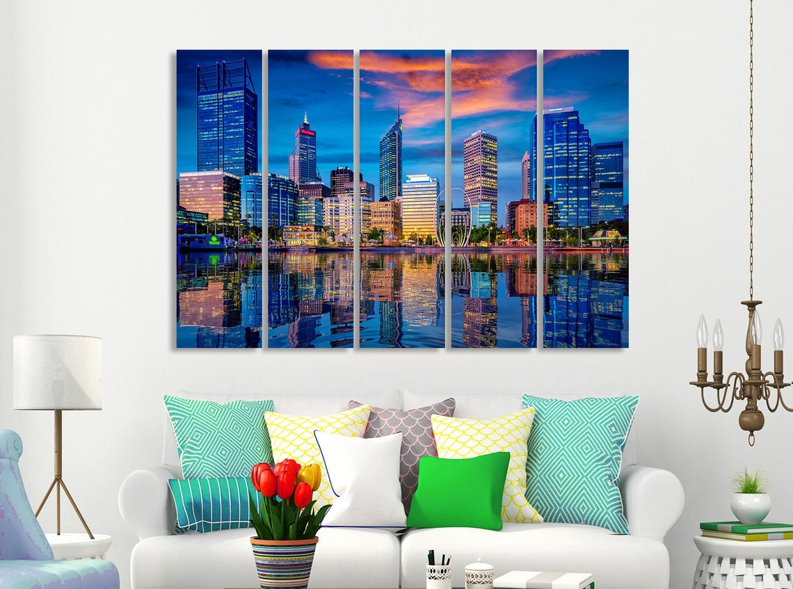 Perth City Skyline Australia Canvas Art Perth Wall Art Etsy