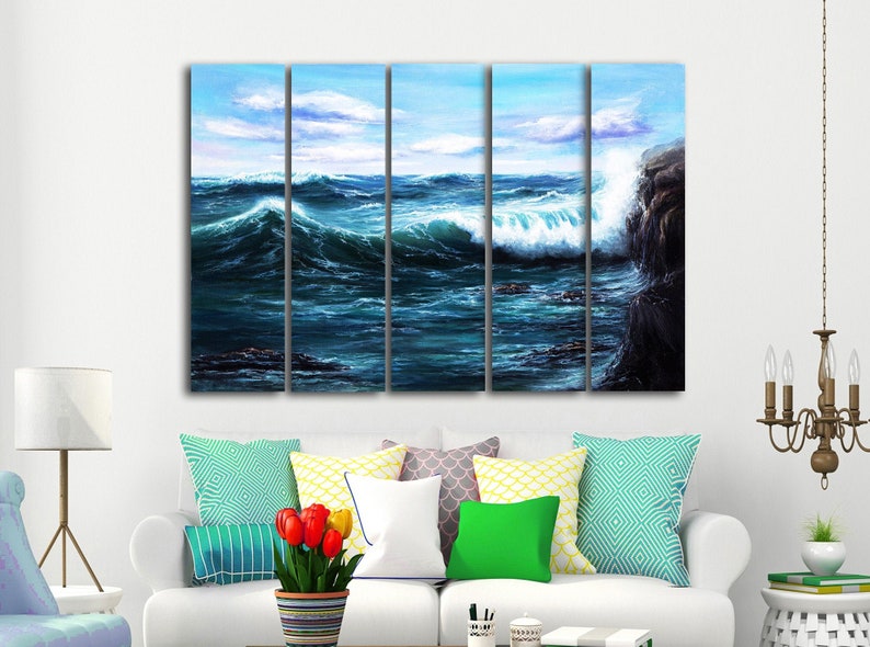 Ocean Canvas Wall Art Waves Ocean Oil Painting Waves Canvas Etsy