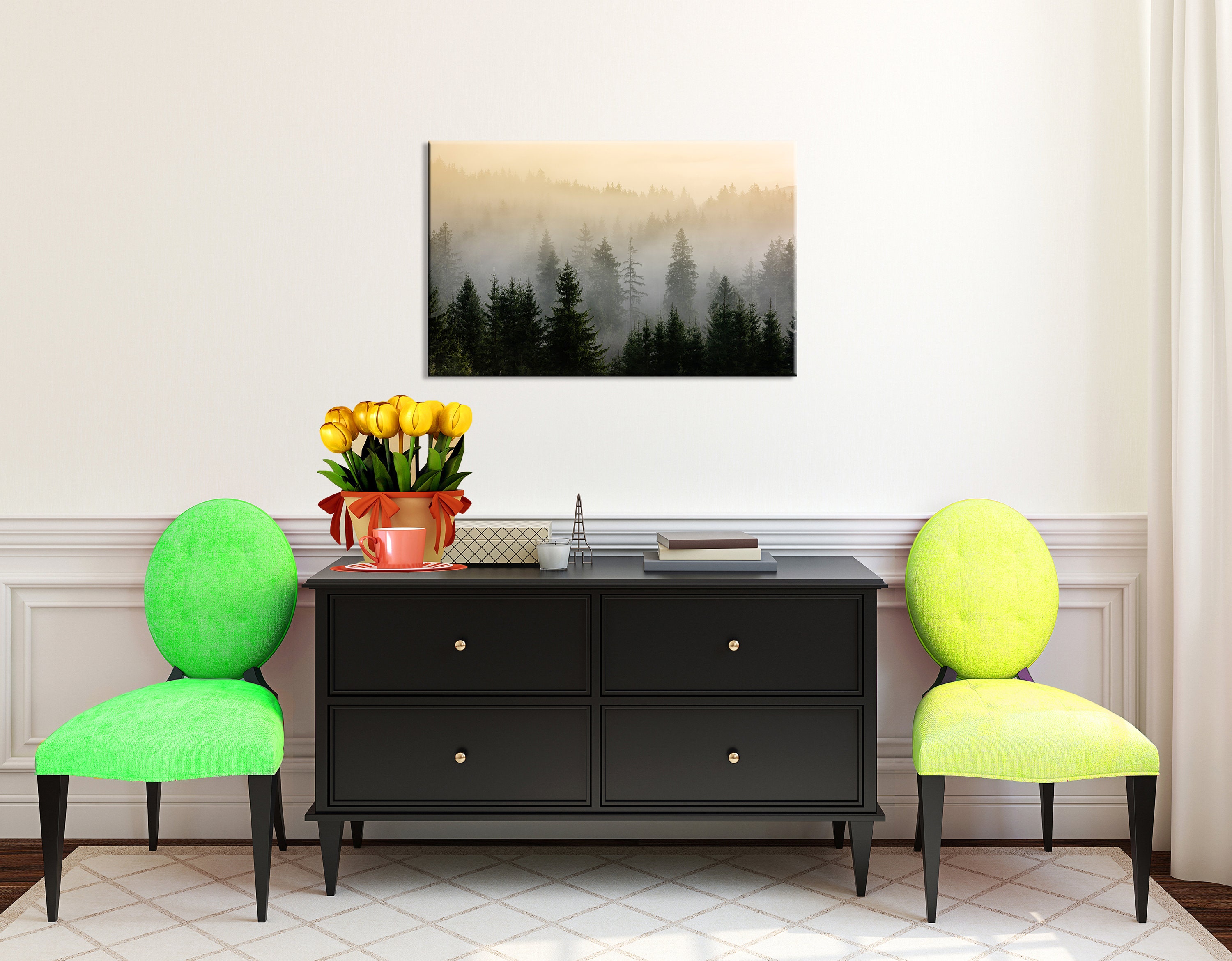 Foggy Forest Canvas Wall Art Forest Tree Print Forest Canvas Etsy