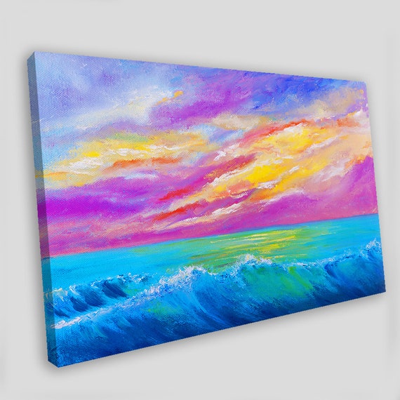 Ocean Canvas Wall Art Ocean Oil Painting Sunset Beach Canvas | Etsy
