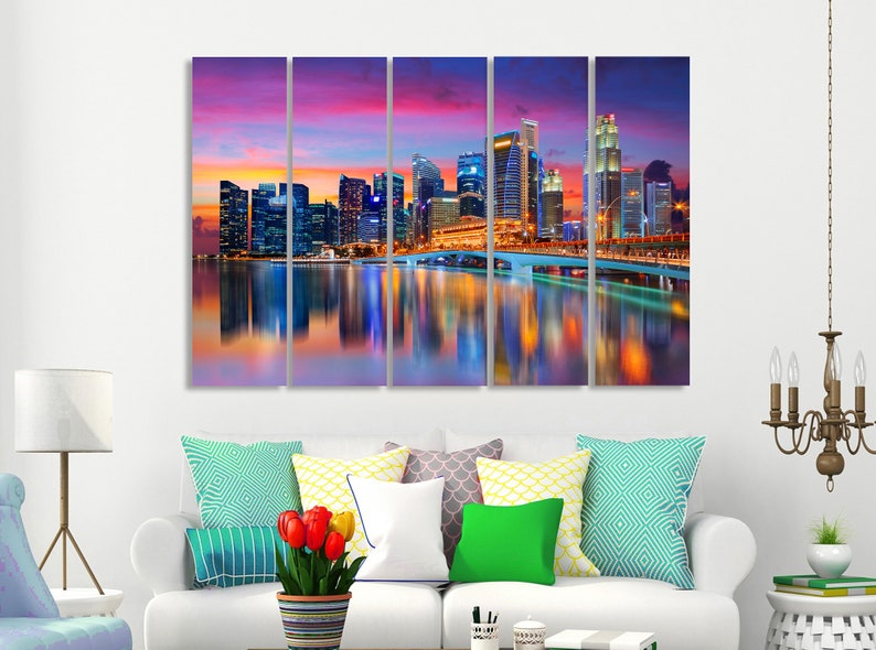 Singapore Skyline Singapore Canvas Art Singapore Wall Art Etsy