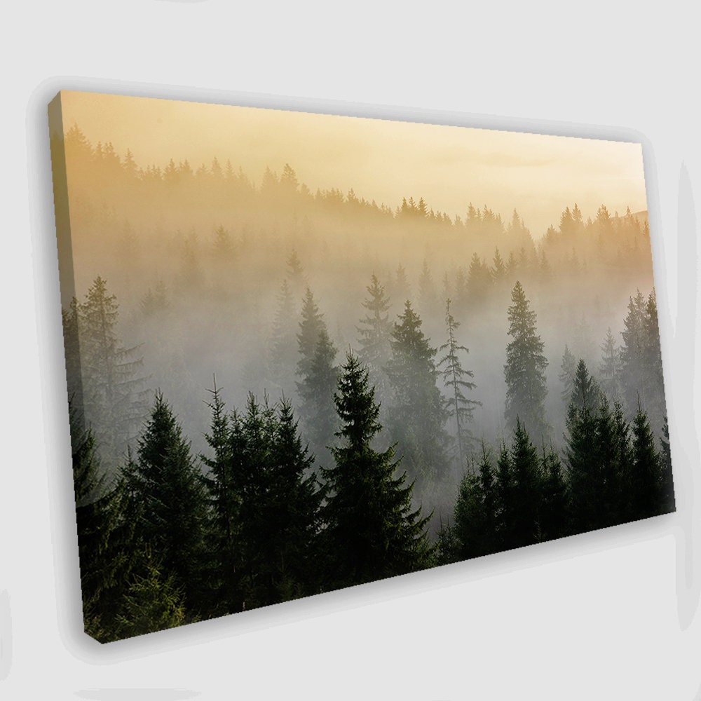 Foggy Forest Canvas Wall Art Forest Tree Print Forest Canvas Etsy