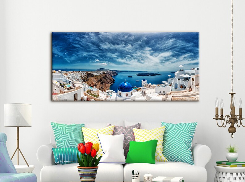 Santorini Canvas Art Santorini Painting Greece Print Santorini Etsy
