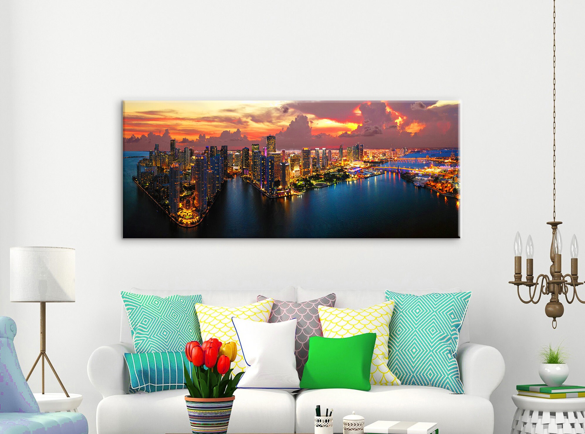 Miami Downtown Canvas Art Miami Panoramic Wall Art Miami Wall Etsy