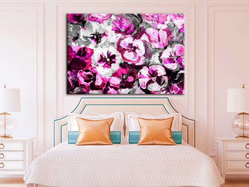 Pink Flower Canvas Art Abstract Painting Canvas Wall Art Etsy