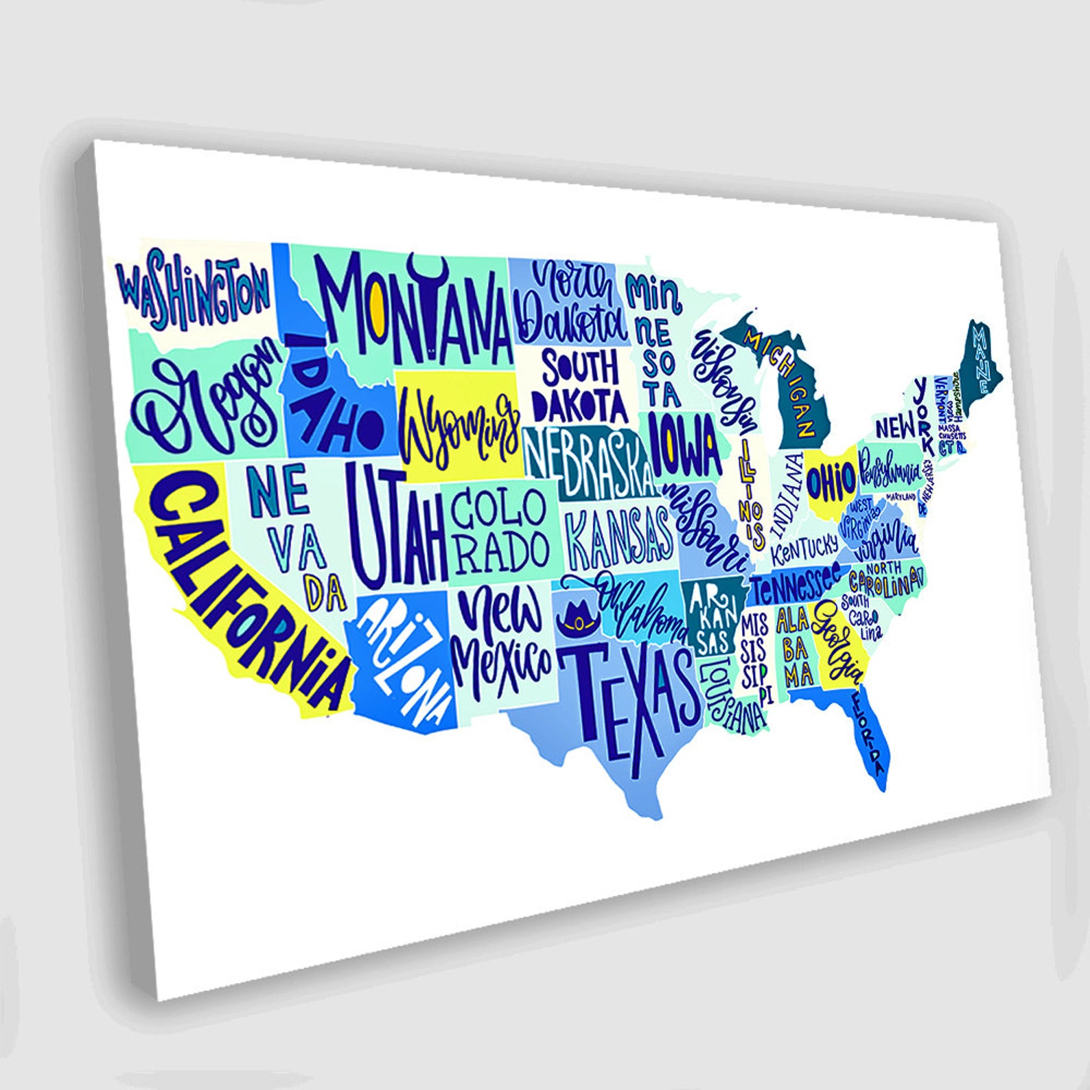 USA Map Canvas Art Map Wall Art USA Map Wall Decor USA Map Art Etsy