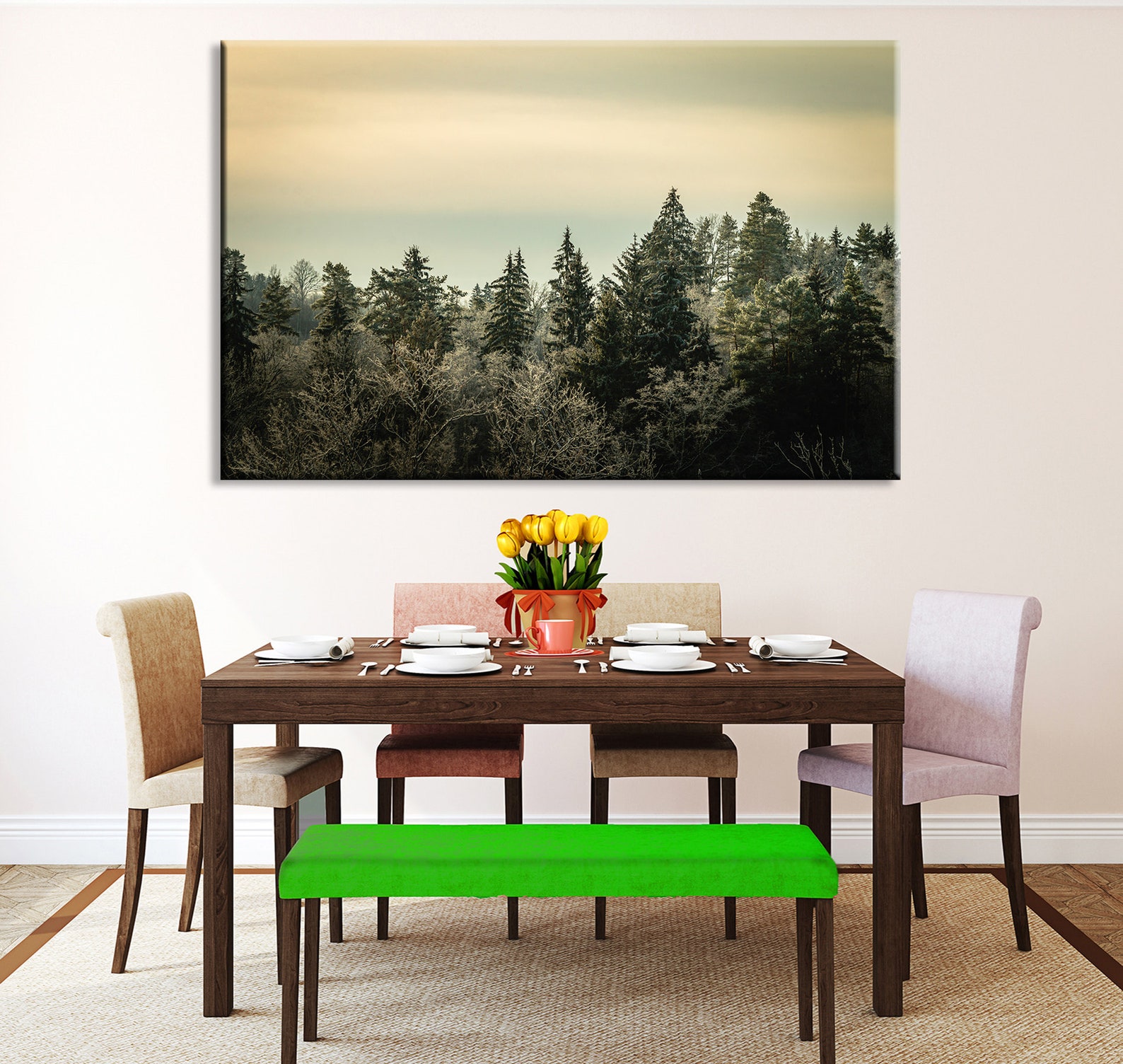 Forest Canvas Art Foggy Forest Canvas Wall Art Forest Tree Etsy