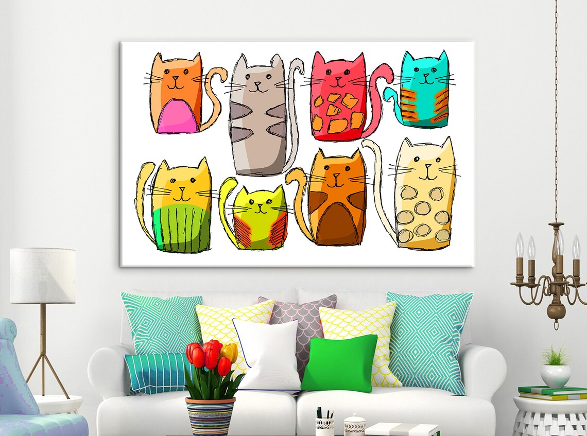 Nursery Wall Art Cat Canvas Art Cat Wall Art Nursery Wall Etsy