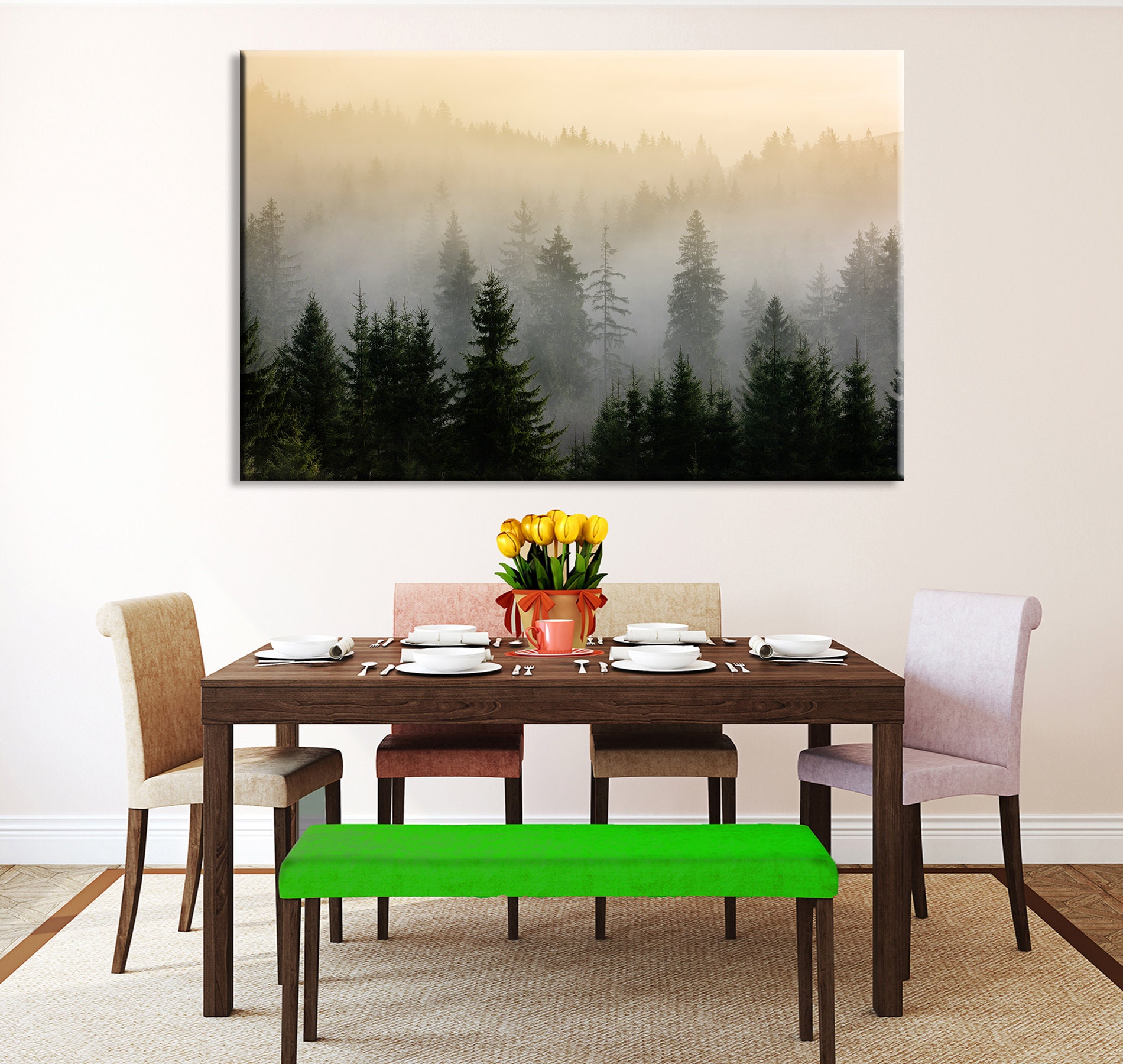 Foggy Forest Canvas Wall Art Forest Tree Print Forest Canvas Etsy