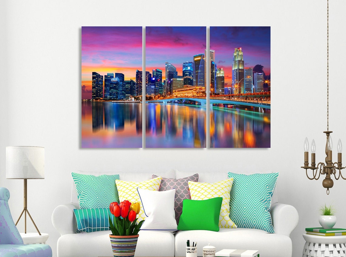 Singapore Skyline Singapore Canvas Art Singapore Wall Art | Etsy