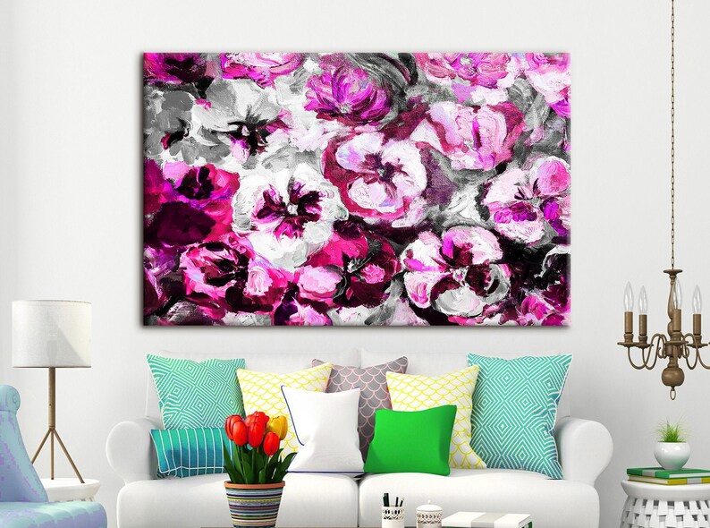 Pink Flower Canvas Art Abstract Painting Canvas Wall Art Etsy