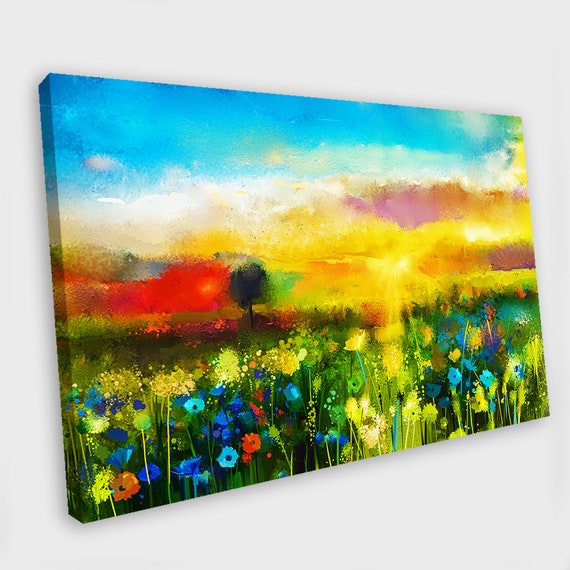 Flower Field Painting Flower Field Canvas Art Abstract - Etsy