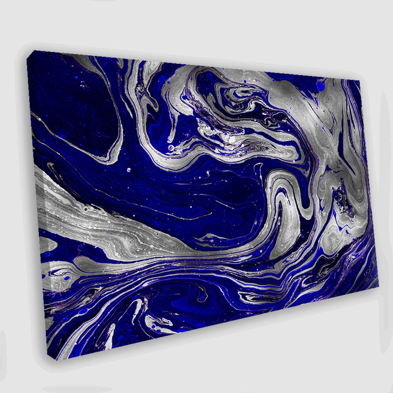 Blue and Silver Abstract Painting Abstract Canvas Art Abstract Etsy
