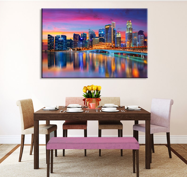 Singapore Skyline Singapore Canvas Art Singapore Wall Art Etsy