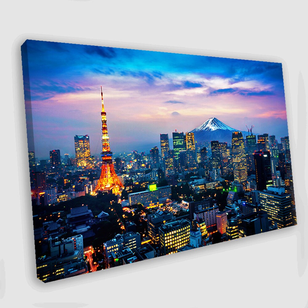 Tokyo Skyline Canvas Art Night Tokyo Canvas Wall Art Tokyo Etsy