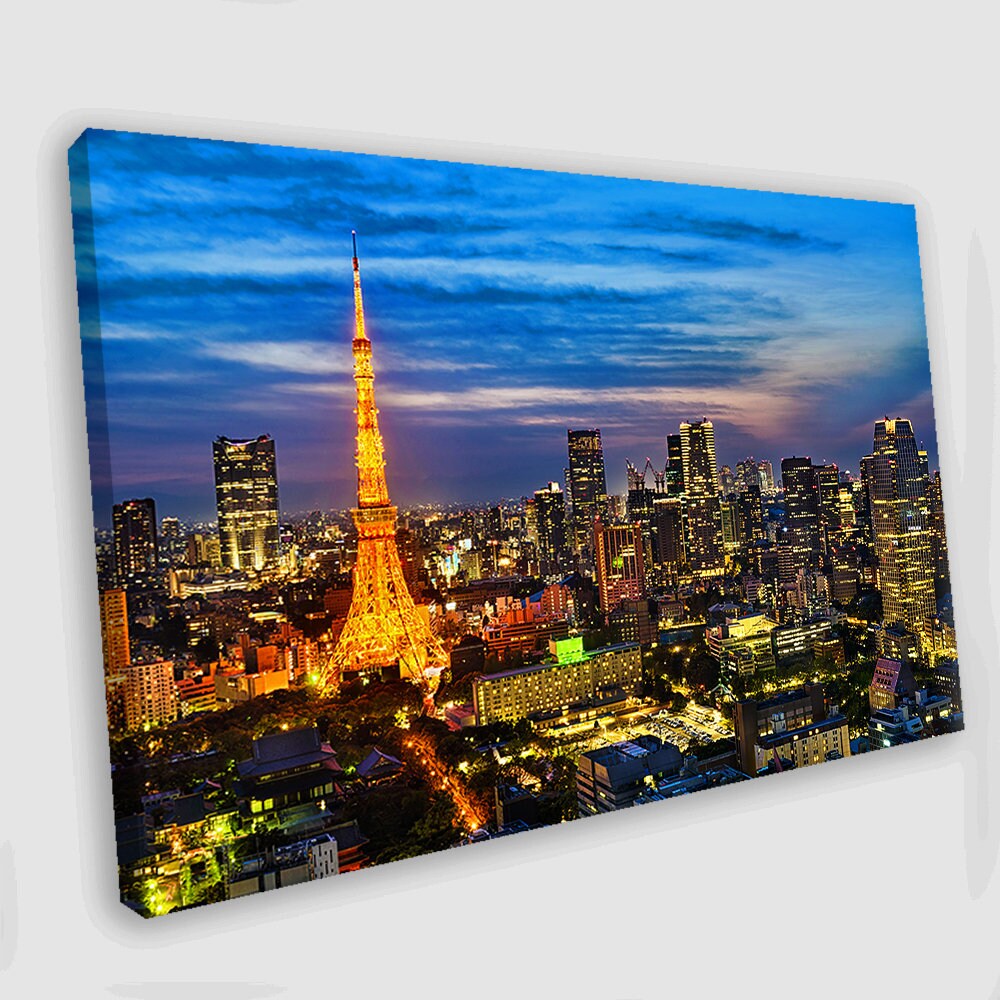 Tokyo Skyline Canvas Art Night Tokyo Canvas Wall Art Tokyo Etsy