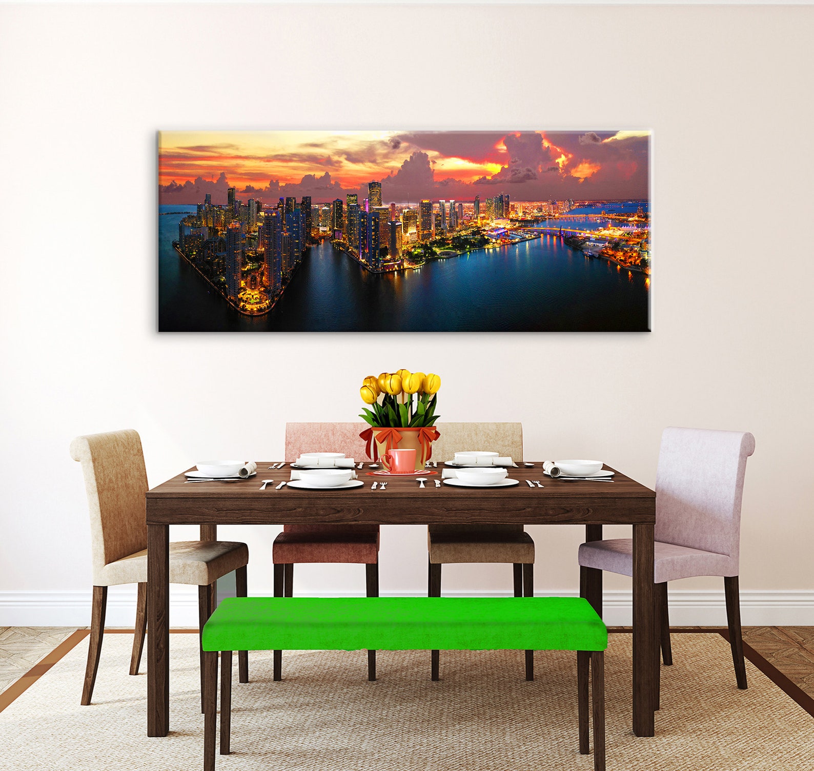 Miami Downtown Canvas Art Miami Panoramic Wall Art Miami Wall | Etsy