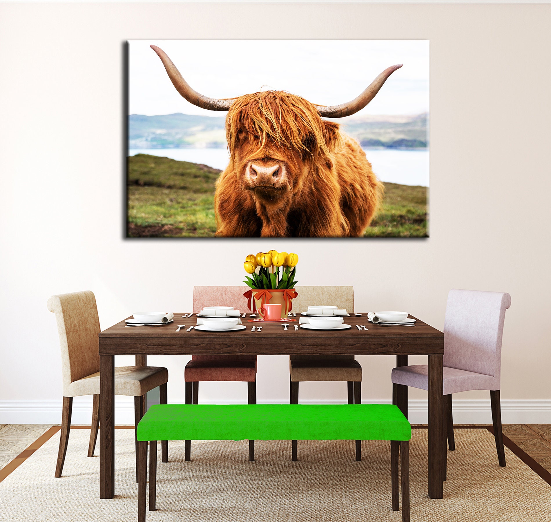 Highland Cow Canvas Wall Art Highland Cow Canvas Art Highland Etsy