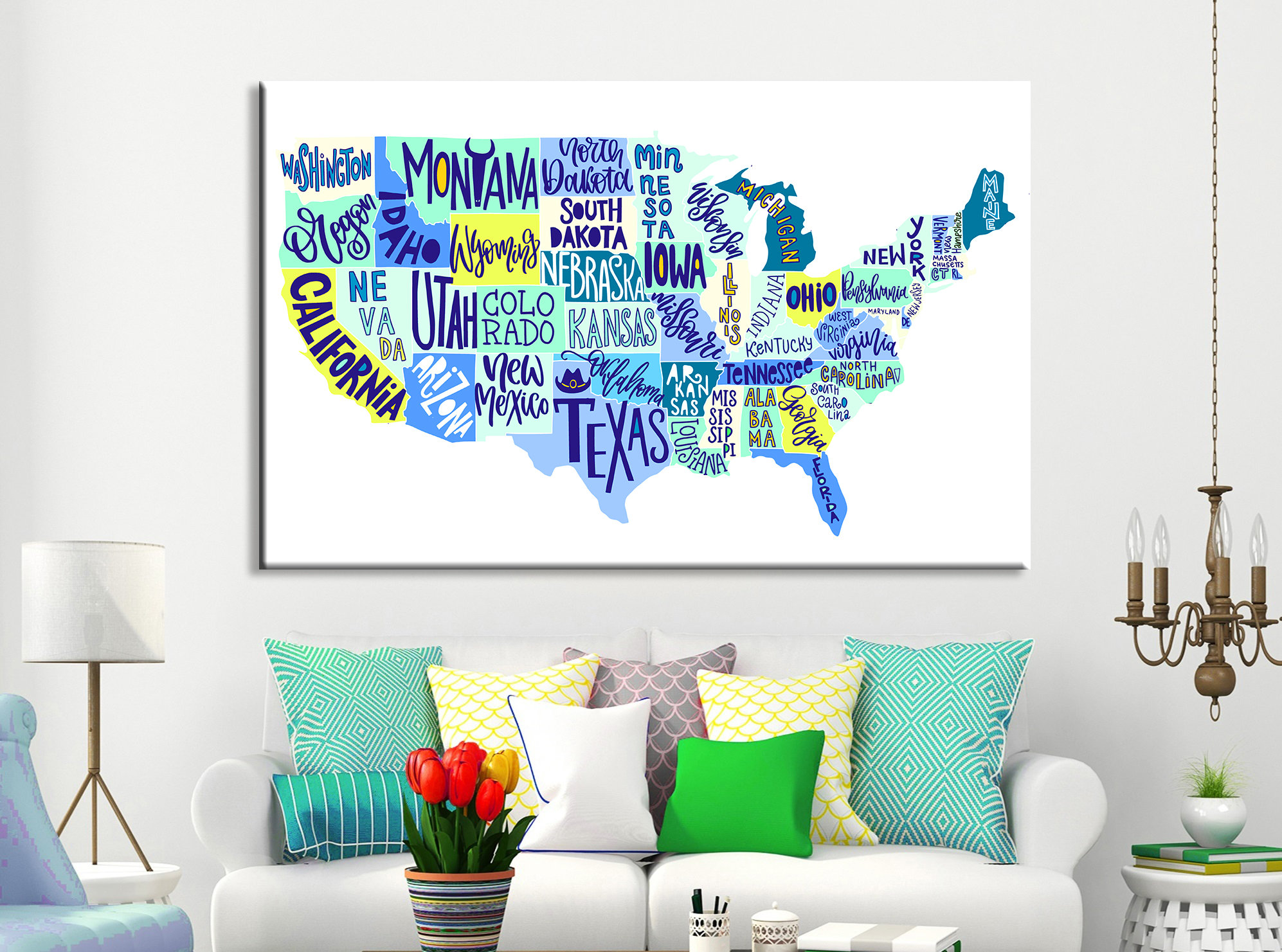 USA Map Canvas Art Map Wall Art USA Map Wall Decor USA Map Art Etsy