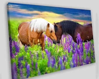 Wall Art Canvas Picture Print Herd of Horses on Meadow M001 3.2
