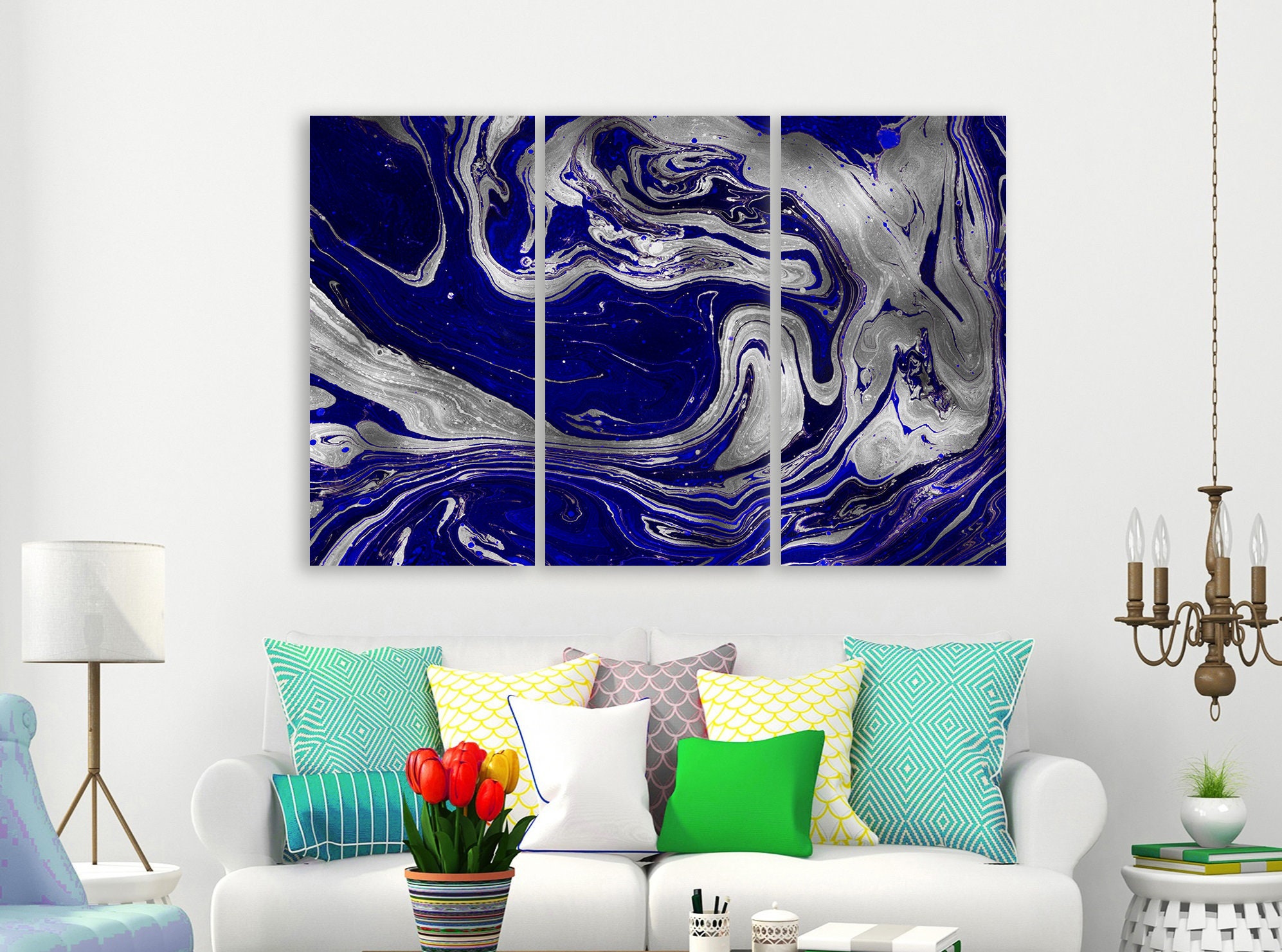 Blue and Silver Abstract Painting Abstract Canvas Art Abstract Etsy