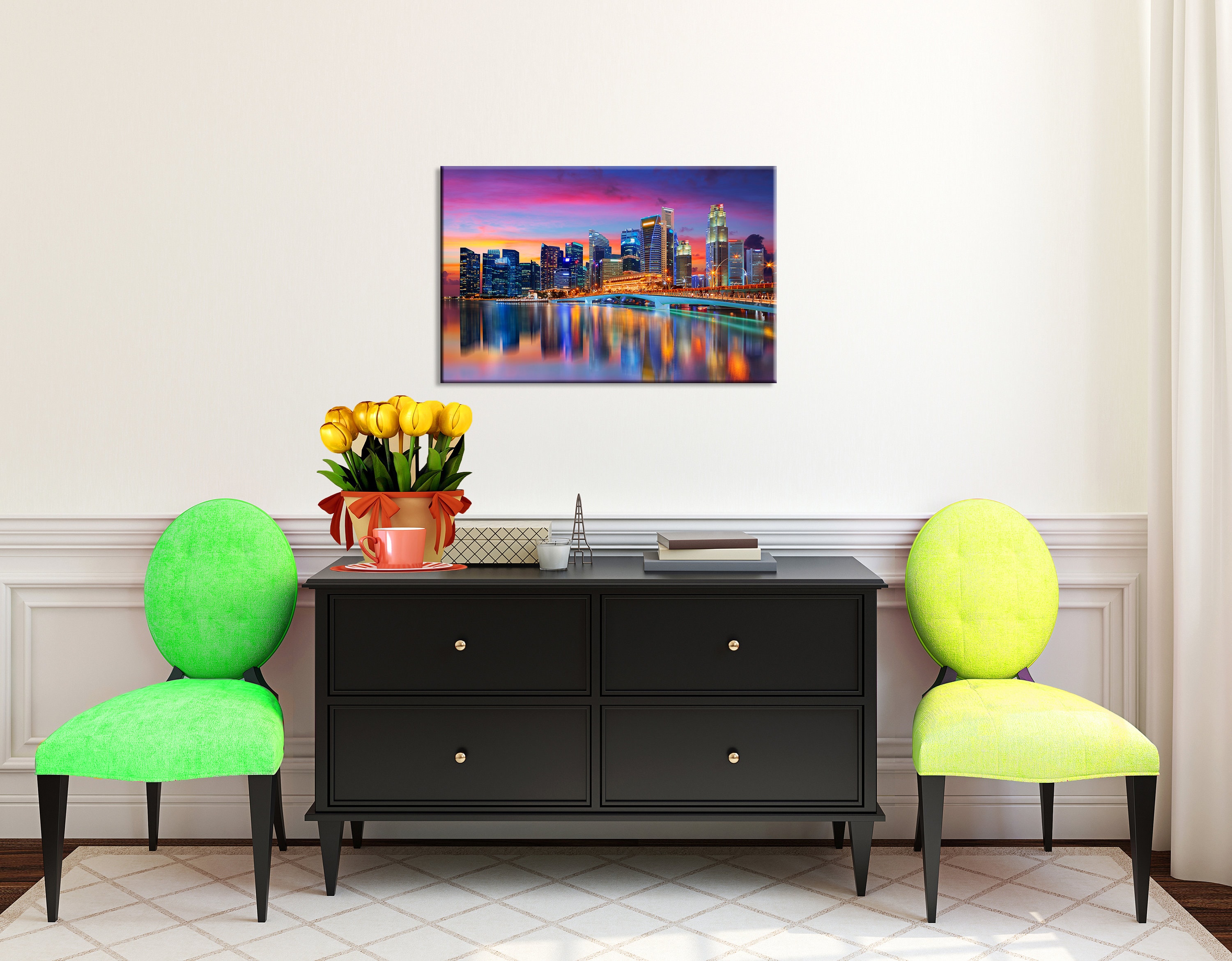 Singapore Skyline Singapore Canvas Art Singapore Wall Art Etsy