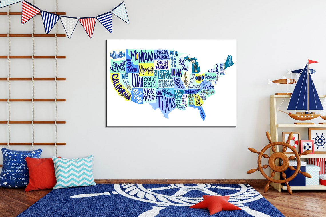 USA Map Canvas Art Map Wall Art USA Map Wall Decor USA Map Art Etsy