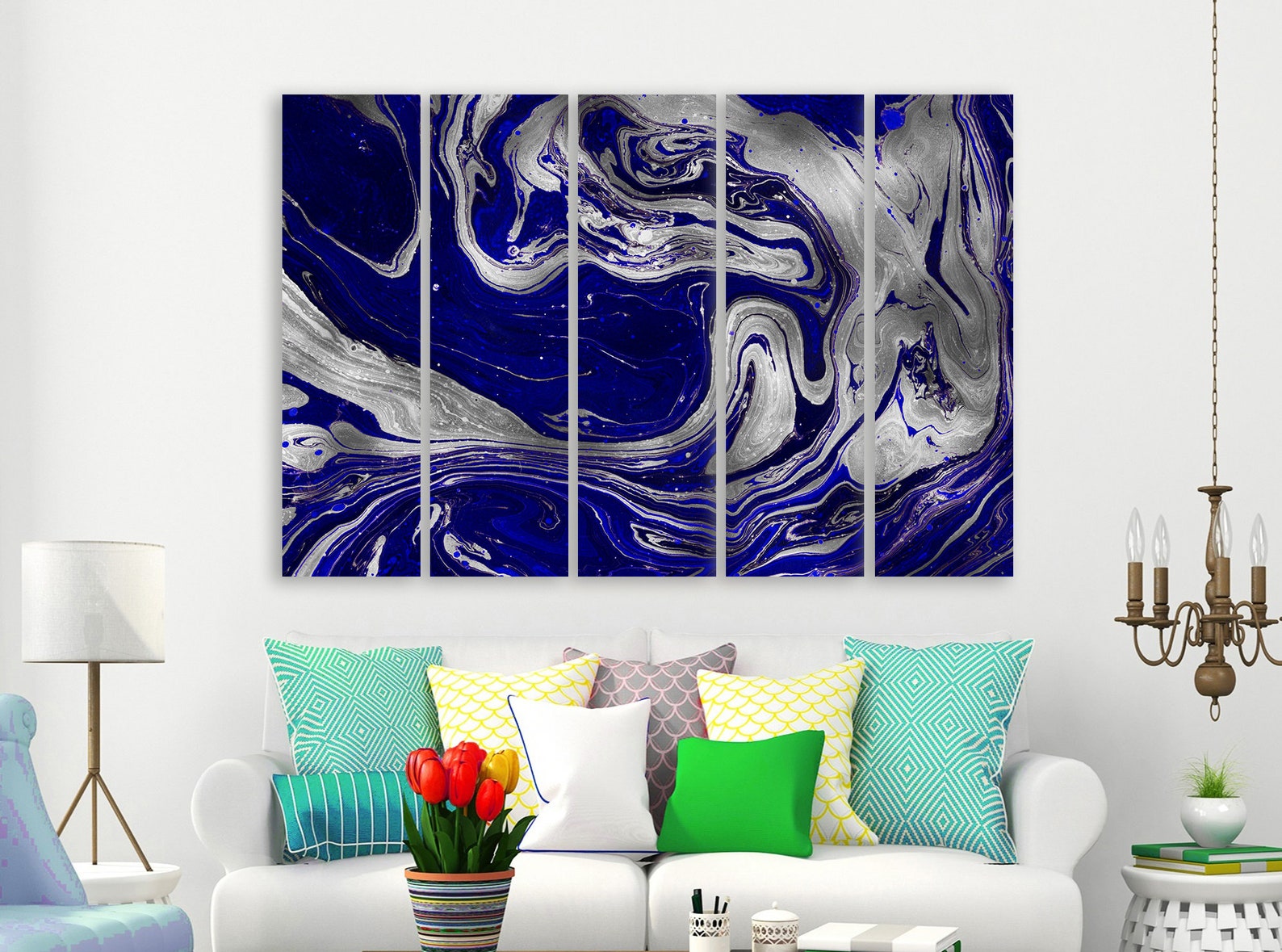 Blue and Silver Abstract Painting Abstract Canvas Art Abstract Etsy