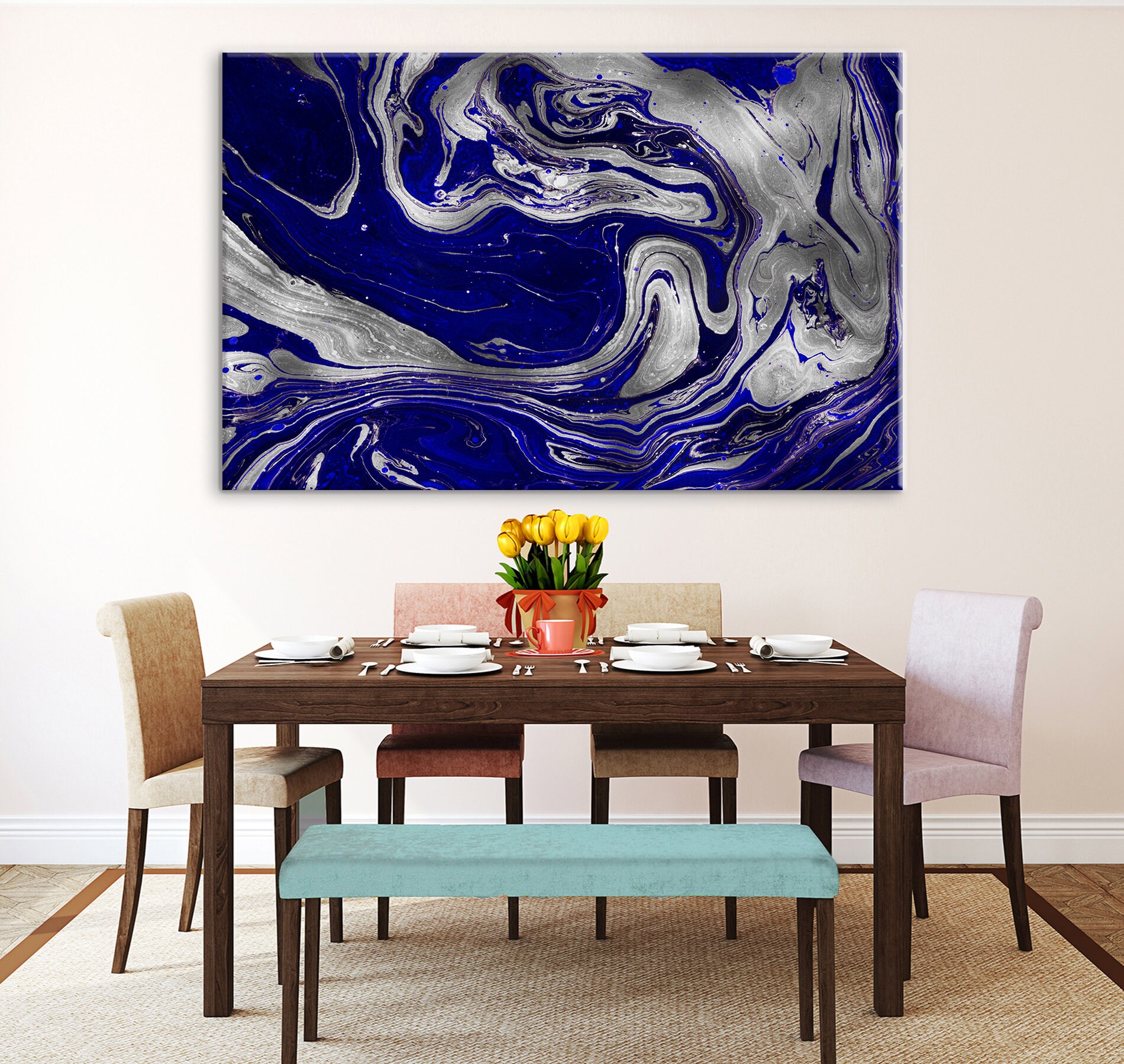 Blue and Silver Abstract Painting Abstract Canvas Art Abstract Etsy