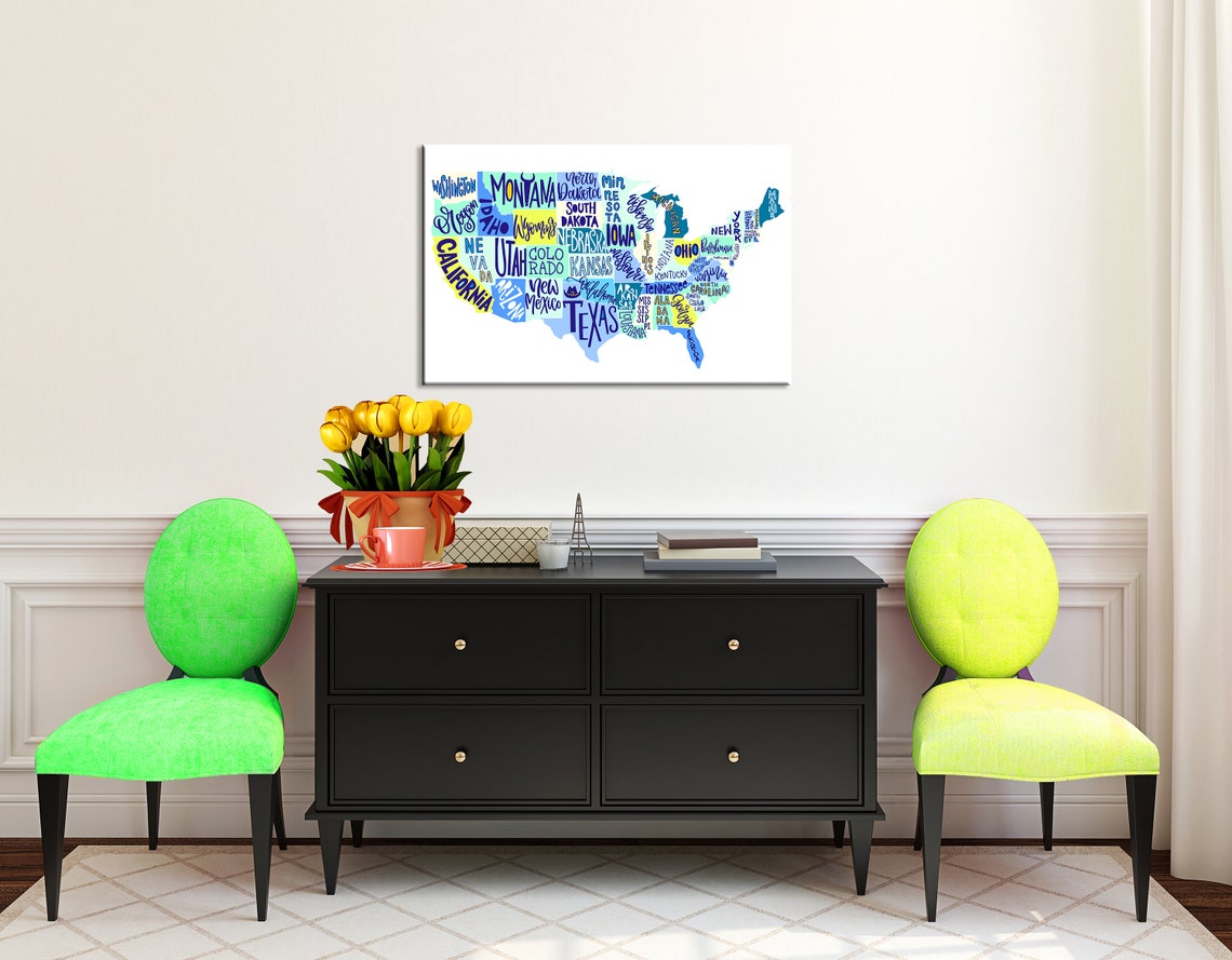 USA Map Canvas Art Map Wall Art USA Map Wall Decor USA Map Art Etsy