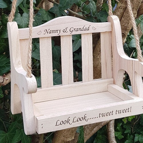 Personalised Bird Feeder Seed Swing Bench Wooden Chair Etsy