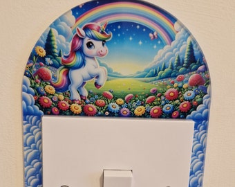 Unicorn rainbow light switch surround for children room, light cover magical nursery decor, pony flower fun light decoration, bedroom, kids