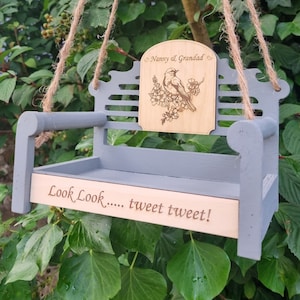 Personalised bird feeder, seed swing bench, wooden chair, nanny garden, engraved sign, feed the birds, garden gift, christmas present