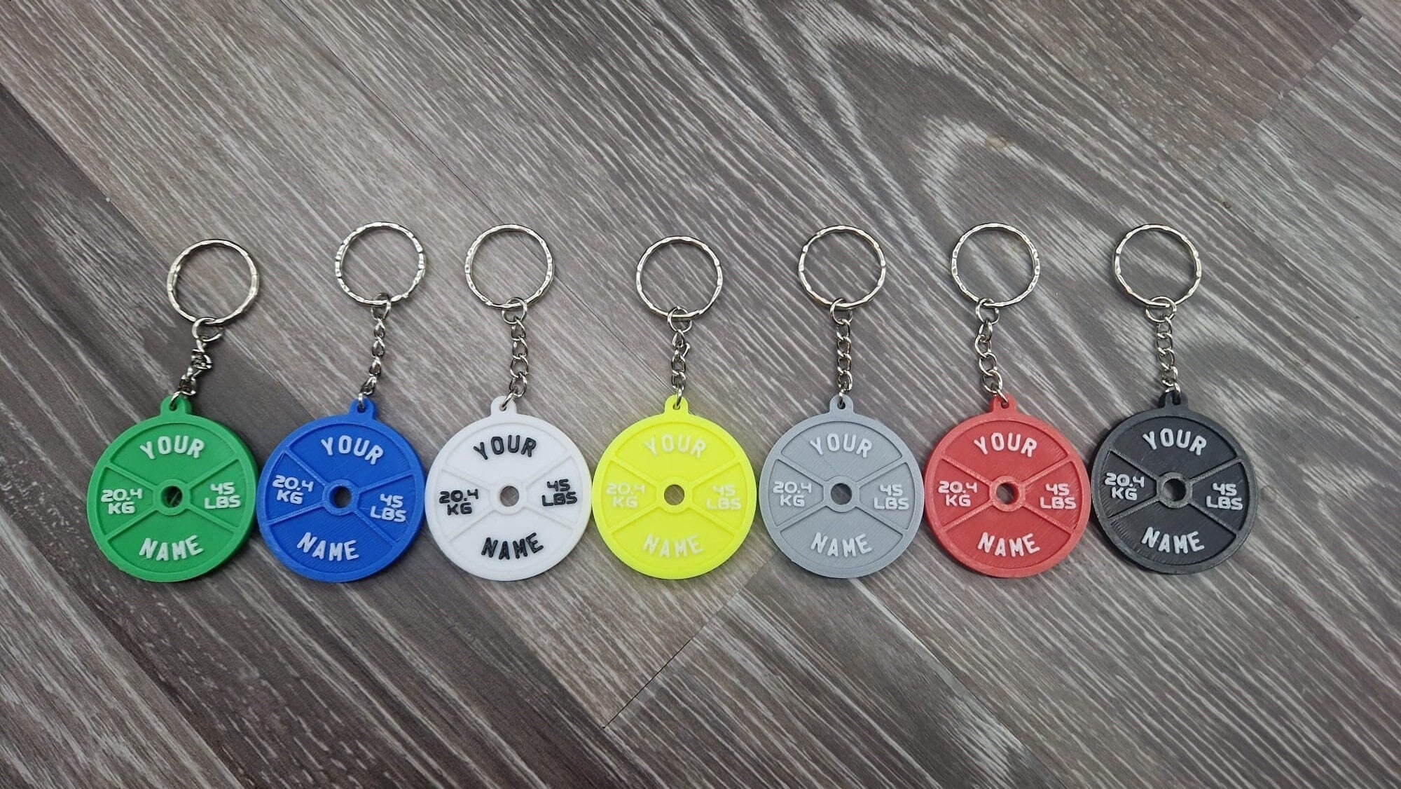 Barbell Weight Lifting Gym Keyring, Personalised 45 Lbs