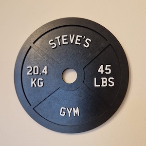 Barbell weight lifting gym plaque, sign, personalised 45 lbs sign, fitness, exercise, weight plate, personal trainer, novelty gift, gift set