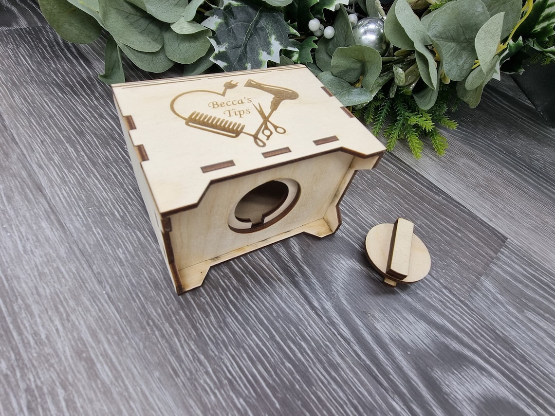 Personalised Hairdresser Tip Box, Engraved Wooden Money Box - Etsy