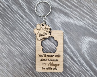 Pet dog wooden keyring, memorial gift, best friend, personalised, small, handmade, never walk alone,practical, animal lover, stocking filler