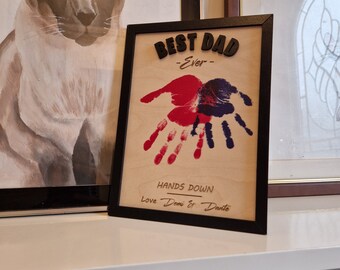 Best dad ever handprint picture frame, handprint art diy, hands down sign, fathers day gift, gift from the kids, personalised, custom, mum