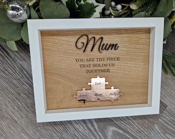 Mum puzzle piece picture frame, anniversary gift, mother's day gif, jigsaw, husband, wife, wedding present, gold, silver, rose,personalised