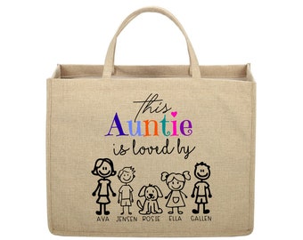 Personalised Linen Jute Shopping Bag Auntie Custom Tote Bags Auntie Eco-Friendly Shopper Bags Auntie Reusable Shopping Bags Mummy Gifts Mum.