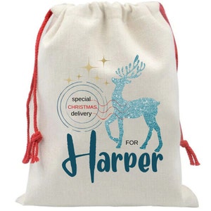 Personalised Christmas Sack Santa Xmas Sack Stocking Kids Christmas Eve Gift Ideas Kids Drawstring Sack Xmas Gifts Bag Santa Linen Toy Sack.