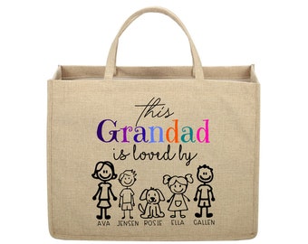 Sac à provisions personnalisé en lin et jute Grand-père Sacs fourre-tout personnalisés Grand-père Sac de shopping écologique Grand-père Sac à provisions réutilisable Cadeaux papa Oncle