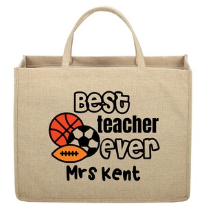 Teacher Gift Personalised Linen Jute Bag Best Teacher Thank You Gift PE Teacher Appreciation Gift End Of School Term Gift For Sports Teacher