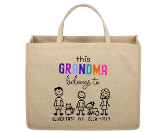 Personalised Linen Jute Shopping Bag Granny Custom Tote Bags Grandma Eco-Friendly Shopper Bags Nanny Reusable Shopping Bag Mum Gifts Auntie.