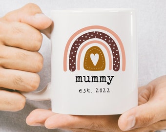 Personalized New Mum Mug, Boho Rainbow Design, Baby Shower Gift